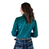 Cowgirl Tuff Turquoise Iridesent Shimmer on bonded Satin Pullover Button Up Midweight & Stretch