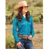 Cowgirl Tuff Turquoise Iridesent Shimmer on bonded Satin Pullover Button Up Midweight & Stretch