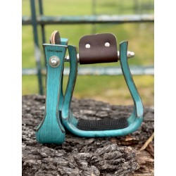 Wooden Stirrups- Turquoise Barrel