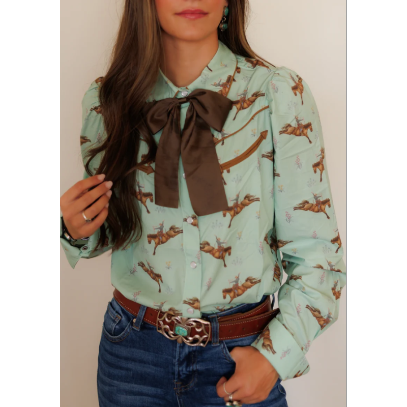 Howdy Hanny Mint Floral Cowboy Pearl Snap Rodeo Shirt