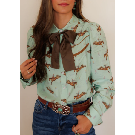 Howdy Hanny Mint Floral Cowboy Pearl Snap Rodeo Shirt