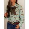 Howdy Hanny Mint Floral Cowboy Pearl Snap Rodeo Shirt