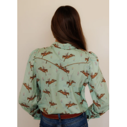 Howdy Hanny Mint Floral Cowboy Pearl Snap Rodeo Shirt