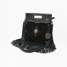American Darling Hand Tooled Floral Leather Clutch Bag with Fringes and Cactus Concho
