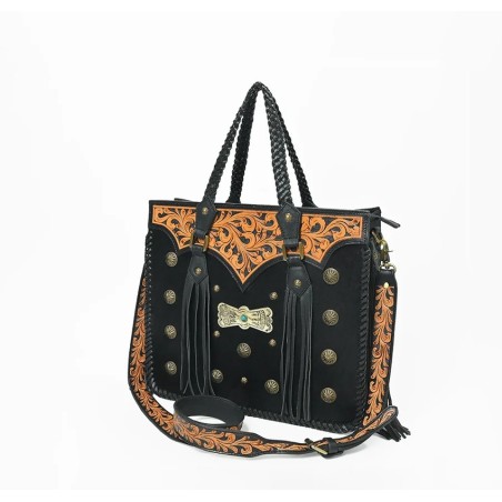 American Darling Hand-Tooled Harness & Hairon Leather Tote