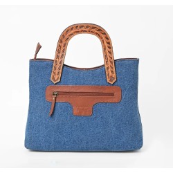 American Darling Denim, Harness & Floral Tooled Leather Tote Handbag