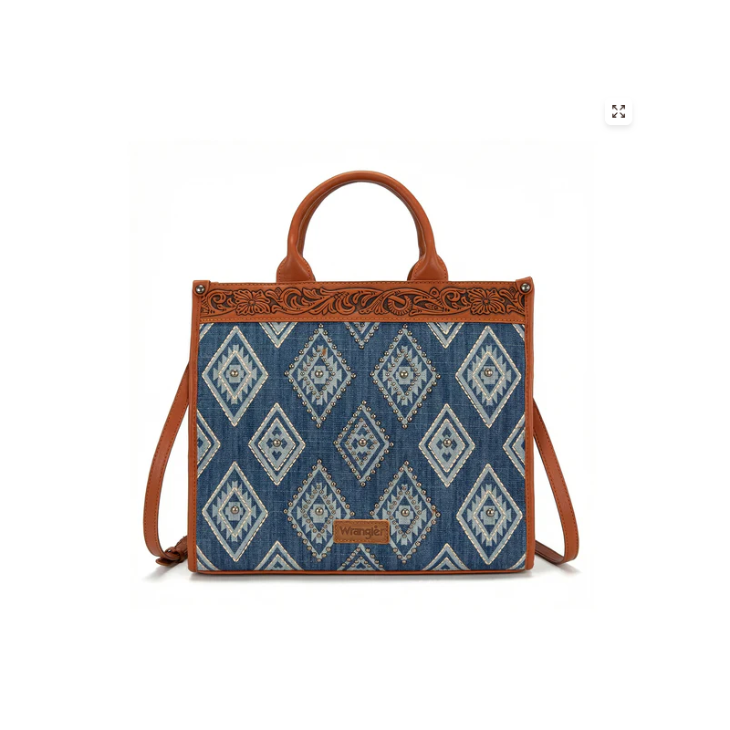 Wrangler Womens Aztec Studded Denim Tote/Crossbody Bag Jean