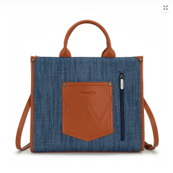 Wrangler Womens Aztec Studded Denim Tote/Crossbody Bag Jean