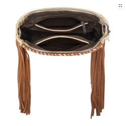 Trinity Ranch Cowhide Fringe Crossbody Bag / Tan