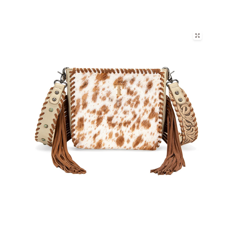 Trinity Ranch Cowhide Fringe Crossbody Bag / Tan