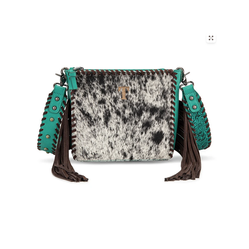 Trinity Ranch Cowhide Fringe Crossbody Turquoise