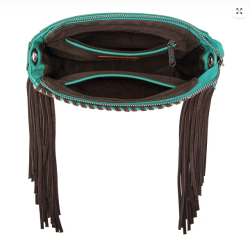 Trinity Ranch Cowhide Fringe Crossbody Turquoise
