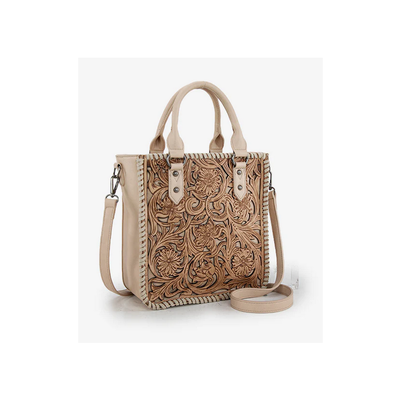 Trinity Ranch Floral Tooled Collection Tote/Crossbody - Tan