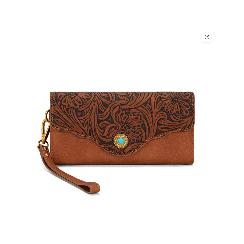 Montana West Tooled Floral Turquoise Wristlet Wallet