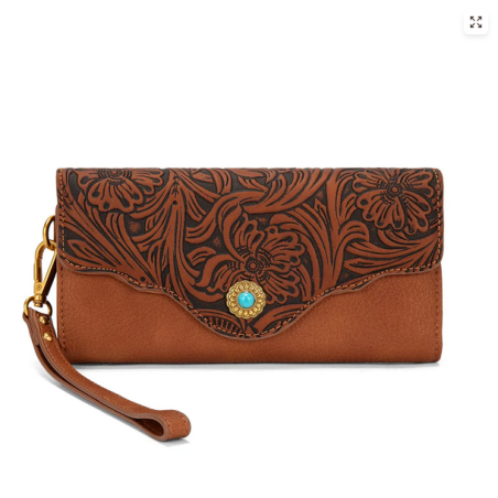 Montana West Tooled Floral Turquoise Wristlet Wallet