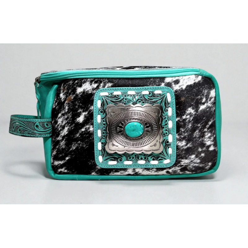 Teal Concho Leather Toiletry Bag