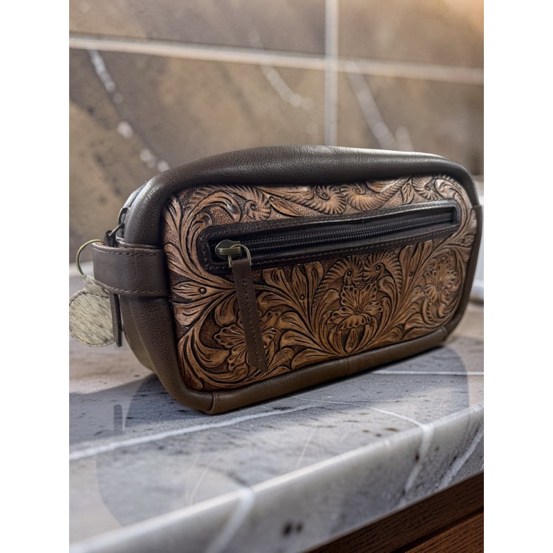 Tooled Leather Toiletry Case