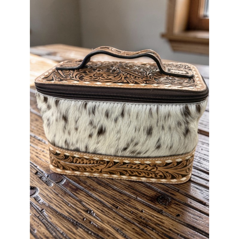 Small Top Handle Cowhide Makeup Case
