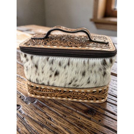 Small Top Handle Cowhide Makeup Case