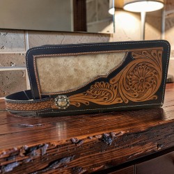 Tooled Leather and Cowhide Toiletry Case