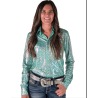 Cowgirl Tuff Pullover Button Up Mint Holographic Foil Lightweight Stretch