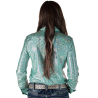 Cowgirl Tuff Pullover Button Up Mint Holographic Foil Lightweight Stretch