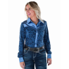 Cowgirl Tuff Pullover Button Up Navy & Blue Paisley Jersey with Blue Satin