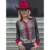 Cowgirl Tuff Pullover Button Up Leopard Jersey with Red Accents