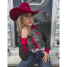 Cowgirl Tuff Pullover Button Up Leopard Jersey with Red Accents