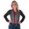 Cowgirl Tuff Pullover Button Up Leopard Jersey with Red Accents