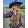 Cowgirl Tuff Pullover Button Up Leopard Jersey with Purple Sequin Sleeves