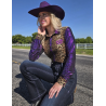 Cowgirl Tuff Pullover Button Up Leopard Jersey with Purple Sequin Sleeves