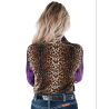 Cowgirl Tuff Pullover Button Up Leopard Jersey with Purple Sequin Sleeves
