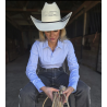 Cowgirl Tuff Pullover Button Up Light Blue & Gray Pinstripes with tiny crystals