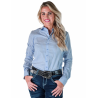 Cowgirl Tuff Pullover Button Up Light Blue & Gray Pinstripes with tiny crystals