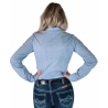 Cowgirl Tuff Pullover Button Up Light Blue & Gray Pinstripes with tiny crystals