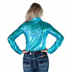 Cowgirl Tuff Pullover Button-Up : Bright Iridescent Turquoise Pa-Leather