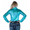 Cowgirl Tuff Pullover Button-Up : Bright Iridescent Turquoise Pa-Leather