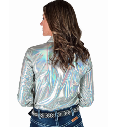 Cowgirl Tuff Pullover Button-Up : White Holographic