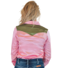 Cowgirl Tuff Pullover Button-Up : Champagne Pink with Moss Green Satin with Embroidered Flowers