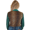 Cowgirl Tuff Pullover Button-Up : Leopard Jersey & Emerald Satin with Emerald Sequin Sheer Sleeves