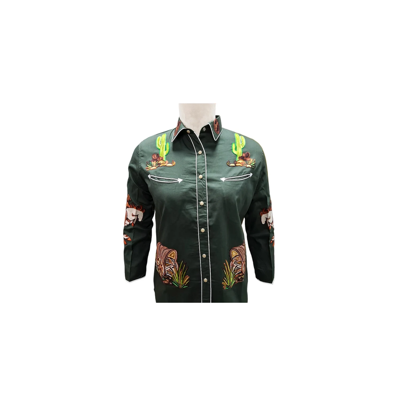 American Darling Embroidered Cotton Twill Shirt: Olive Green