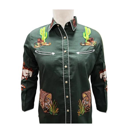 American Darling Embroidered Cotton Twill Shirt: Olive Green