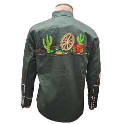 American Darling Embroidered Cotton Twill Shirt: Olive Green