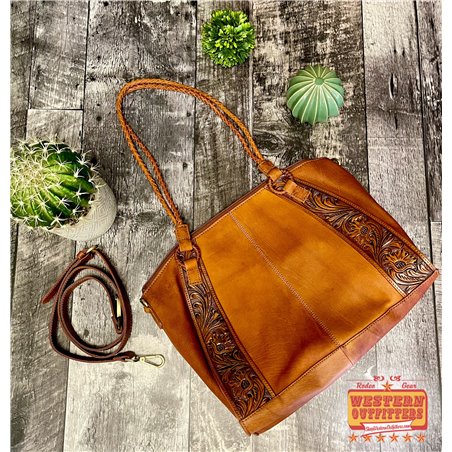 American Darling Brown Leather Tooled Purse