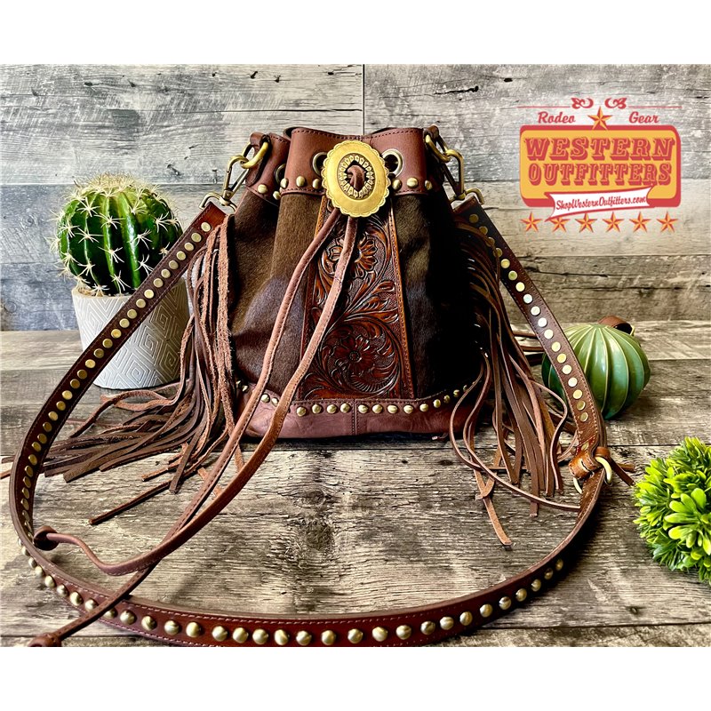 Leather Bucket Bag with Concho
