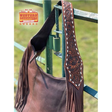 Large Hobo Shoulder Bag in Native Wool and Leather Fringe 