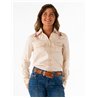 Cowgirl Tuff Pullover Button Down Cream Shirt with Embroidered Bucking Horse