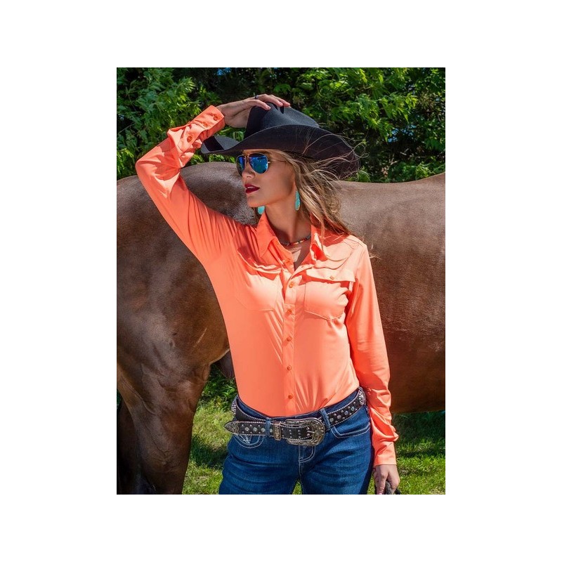 Cowgirl Tuff Breathe Instant Cooling Button Down Pullover (Tangerine)