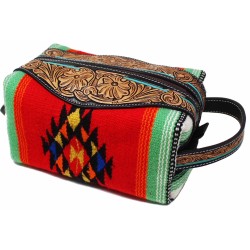 Aztec Wool and Tooled Leather Makeup/toiletry Case